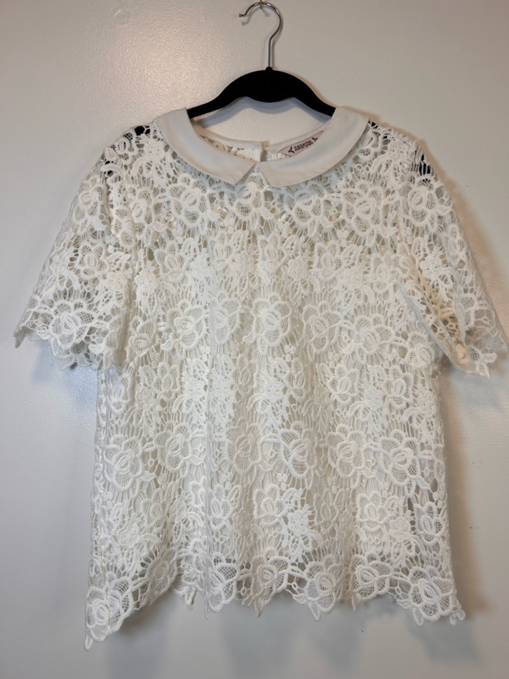 Nanette Lepore Lace Peter Pan‎ Collar Short Sleeve lined Blouse Women’s Large